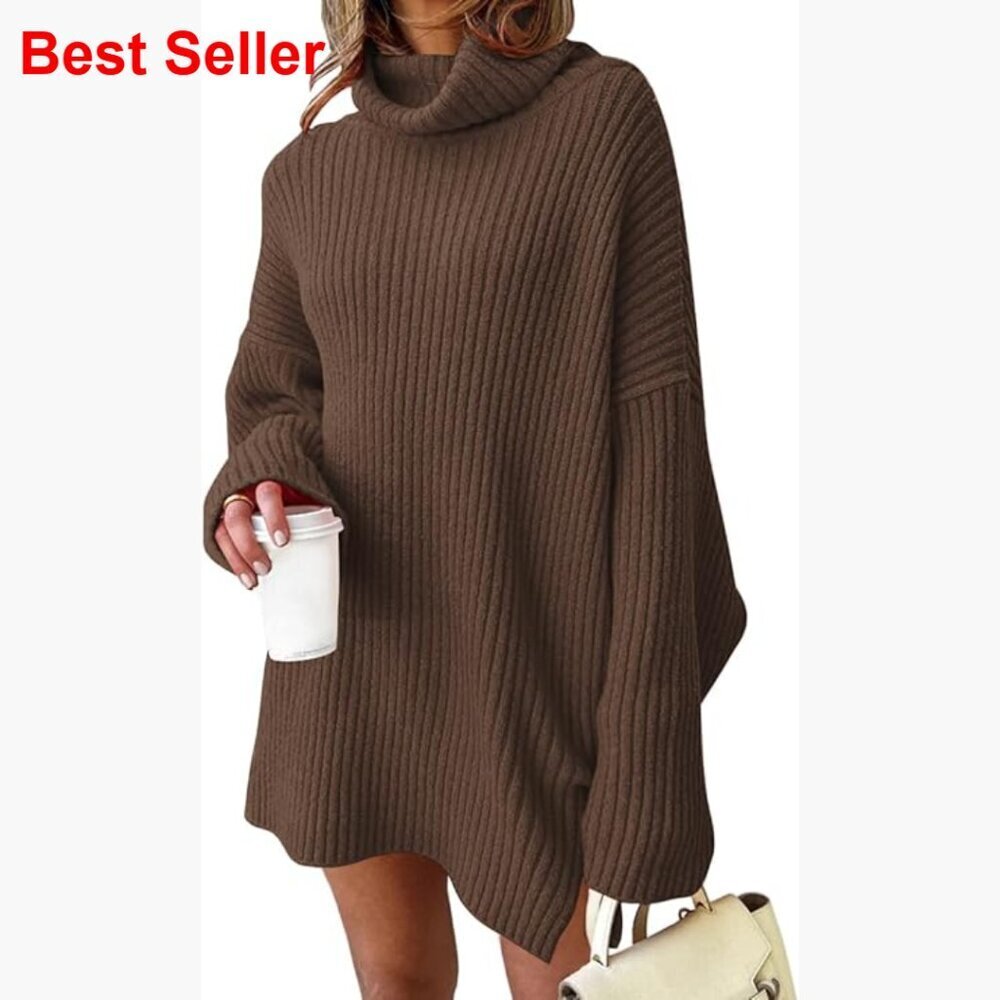 Turtleneck Oversized Long Sweater Dress Pullover Knit Winter